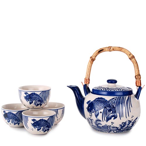 Blue Fish Bamboo Tea Set