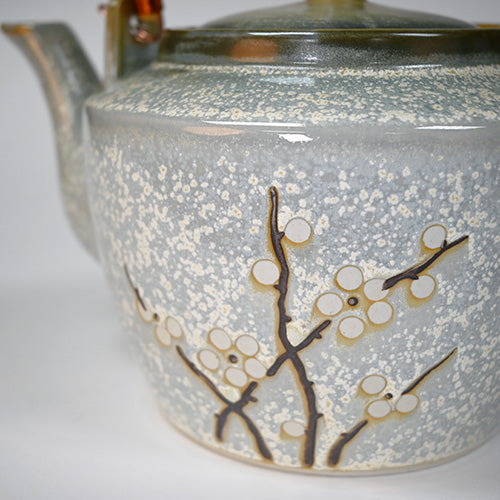 Cherry Blossom Ceramic Teapot with Bamboo Handle & Stainless Steel Strainer