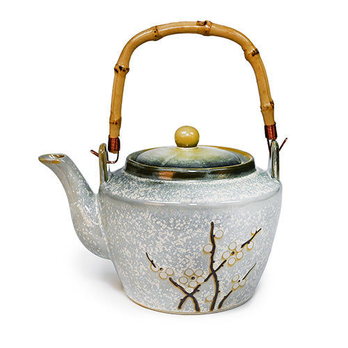 Cherry Blossom Ceramic Teapot with Bamboo Handle & Stainless Steel Strainer