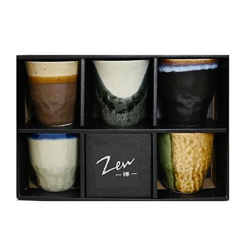Zen Artisan Japanese Ceramic 5-Piece Teacup Gift Set – 10 oz. Capacity