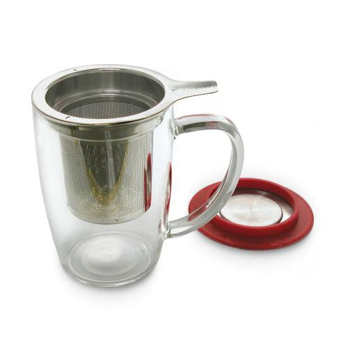 Glass Tea Cup with Stainless Steel Infuser (Strainer) & Lid - Good Life Tea