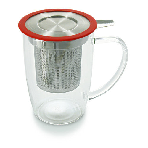 Glass Tea Cup with Stainless Steel Infuser (Strainer) & Lid - Good Life Tea