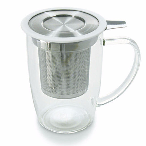 Glass Tea Cup with Stainless Steel Infuser (Strainer) & Lid - Good Life Tea