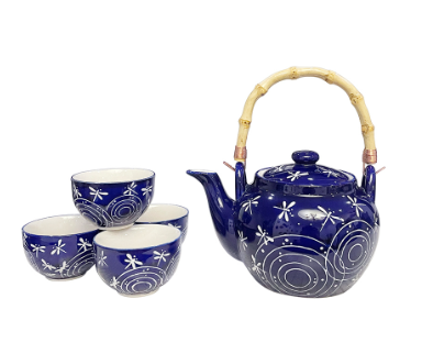 Blue Dragonfly Circles Tea Set