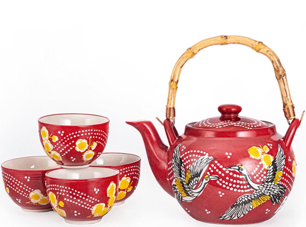 Red Crane Tea Set