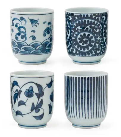 Blue and White Tea Cup Set