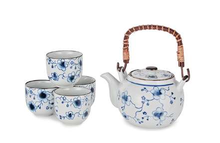Blue Delicate Flower Bamboo Tea Set