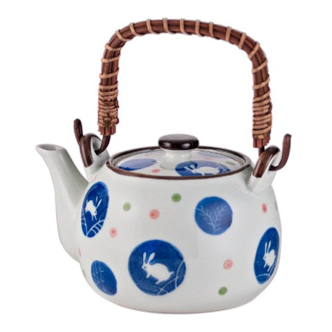 Japanese Rabbit and Leaf Ceramic Teapot
