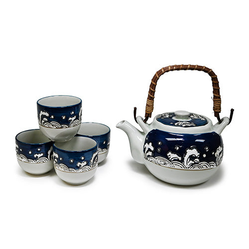 Ocean Waves Ceramic Teapot & Teacup Set