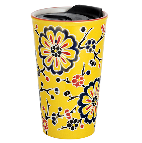 Yellow Flower Double Wall Ceramic Tumbler