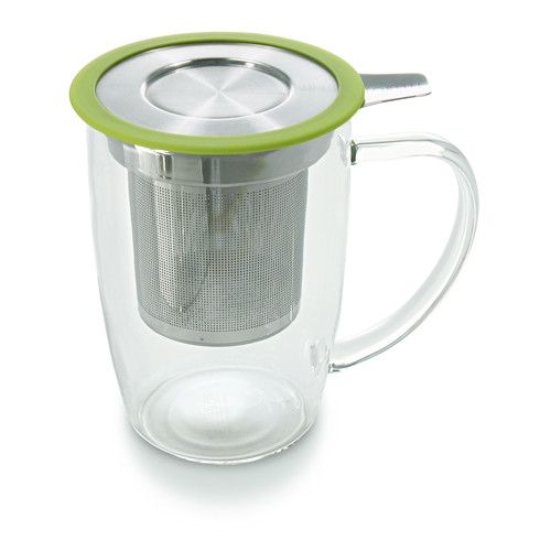 SoleCup. Travel Mug Loose Tea Infuser - Detachable Tea Strainer with Spillproof Lid - BPA-Free Reusable Glass Travel Coffee Cup with Silicone Band (