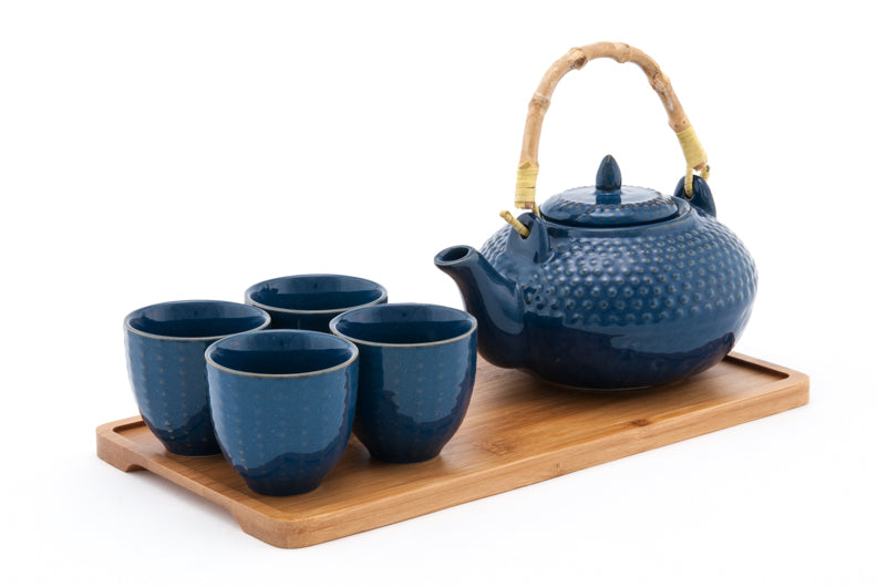 Ceramic Blue Set- Pot with 4 cups and Tray
