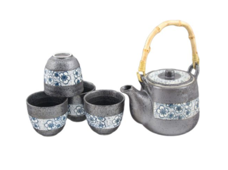 Gray with Blue Flower Bamboo Tea Set