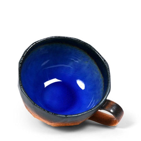 Wide stoneware cup with cobalt blue or green interior - Good Life Tea